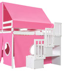 Blue / Pink Full Size Castle Playhouse Loft Bed with Window Cutouts & Fence Railings – 1 Person