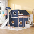 Blue / Pink Full Size Castle Playhouse Loft Bed with Window Cutouts & Fence Railings – 1 Person