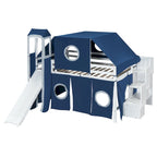 Blue / Pink Full Size Castle Playhouse Loft Bed with Window Cutouts & Fence Railings – 1 Person