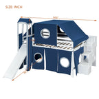 Blue / Pink Full Size Castle Playhouse Loft Bed with Window Cutouts & Fence Railings – 1 Person