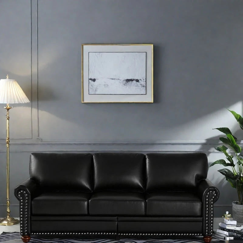 82.68  3-Seater Sofa PU Leather Sofa with Storage, Solid Wood And Metal Frame, 6-Leg Support, Under-Seat Storage Boxes