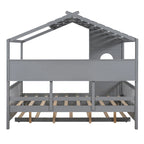Gray Full Size Pine Wood House Bed with Trundle & Back Shelves – 1-2 Person