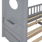 Gray Full Size Pine Wood House Bed with Trundle & Back Shelves – 1-2 Person