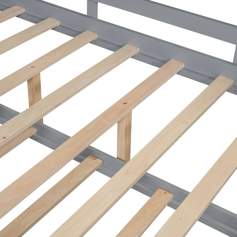 Gray Full Size Pine Wood House Bed with Trundle & Back Shelves – 1-2 Person