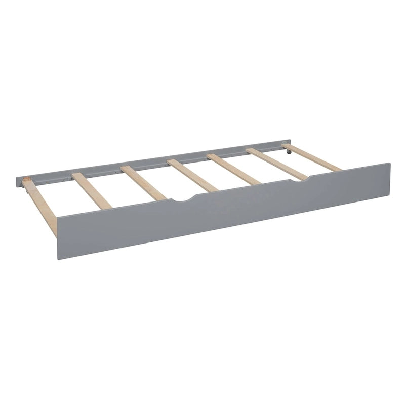 Gray Full Size Pine Wood House Bed with Trundle & Back Shelves – 1-2 Person