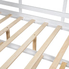 Gray / White Pinewood House-Shaped Kids Bed with Trundle & 3 Back Shelves – Twin / Full – 1 Person