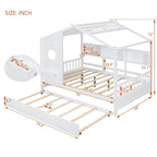 Gray / White Pinewood House-Shaped Kids Bed with Trundle & 3 Back Shelves – Twin / Full – 1 Person