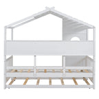 Gray / White Pinewood House-Shaped Kids Bed with Trundle & 3 Back Shelves – Twin / Full – 1 Person