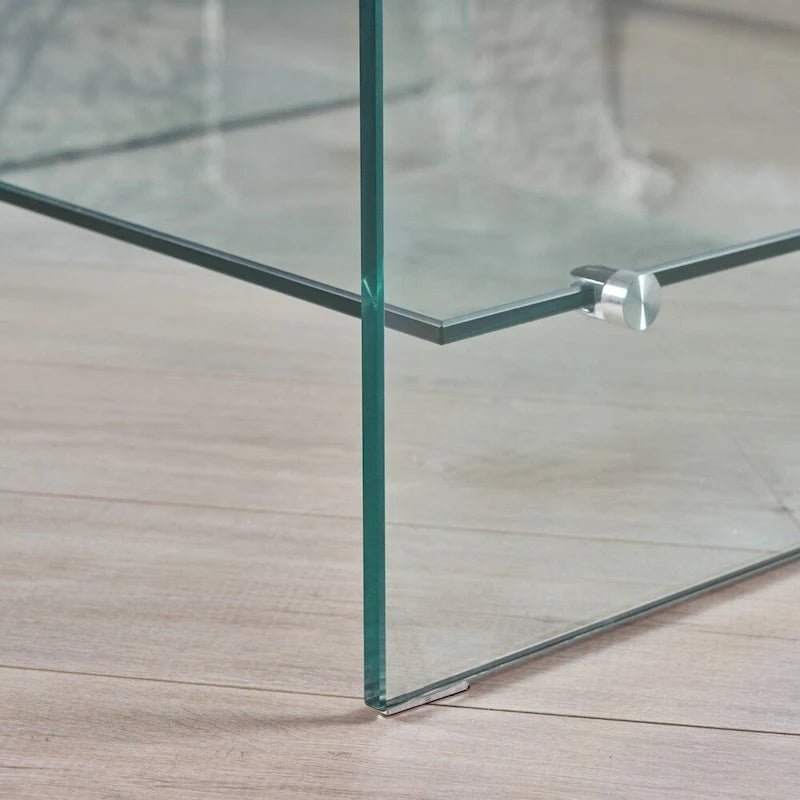 Clear Tempered Glass Square Coffee Table with Lower Shelf