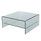Clear Tempered Glass Square Coffee Table with Lower Shelf