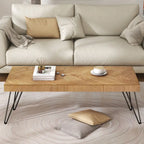 Natural Ash Veneer Rectangular Coffee Table with Metal Legs
