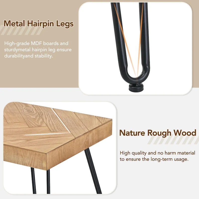 Natural Ash Veneer Rectangular Coffee Table with Metal Legs