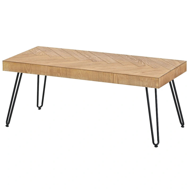 Natural Ash Veneer Rectangular Coffee Table with Metal Legs