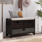 Espresso / Navy / White Acacia Wood Storage Bench with Cushion, 2 Drawers & Removable Basket – 2 Person
