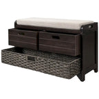 Espresso / Navy / White Acacia Wood Storage Bench with Cushion, 2 Drawers & Removable Basket – 2 Person