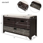 Espresso / Navy / White Acacia Wood Storage Bench with Cushion, 2 Drawers & Removable Basket – 2 Person