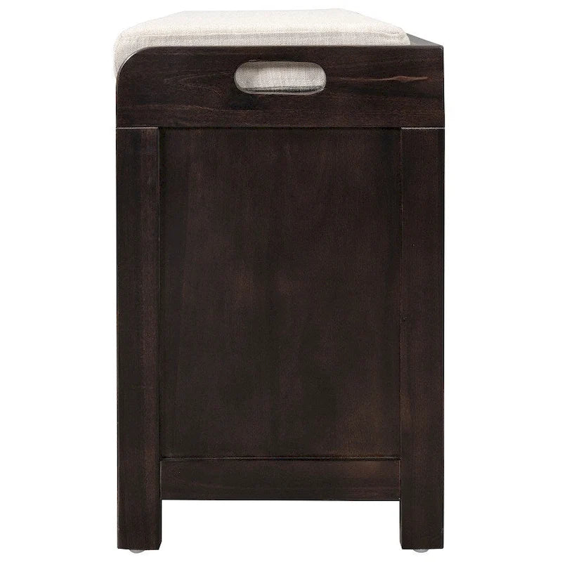 Espresso / Navy / White Acacia Wood Storage Bench with Cushion, 2 Drawers & Removable Basket – 2 Person