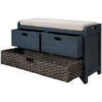Espresso / Navy / White Acacia Wood Storage Bench with Cushion, 2 Drawers & Removable Basket – 2 Person