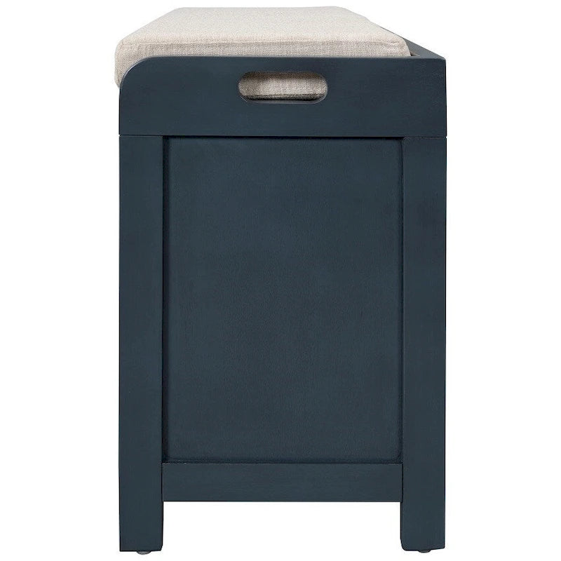 Espresso / Navy / White Acacia Wood Storage Bench with Cushion, 2 Drawers & Removable Basket – 2 Person