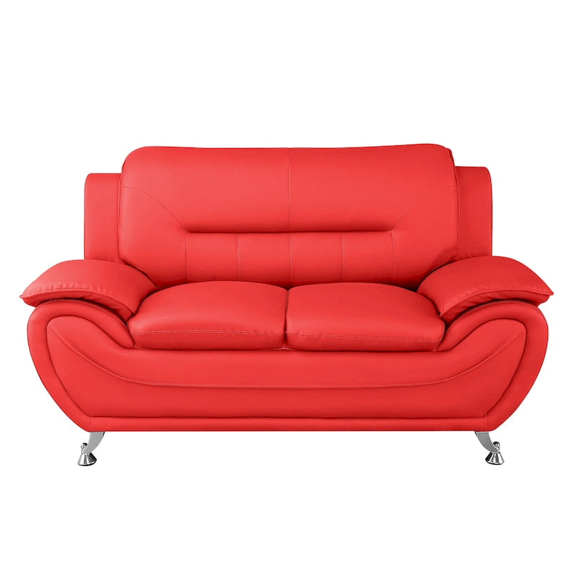 Grey / Red / Camel / Black / White Bonded Leather Loveseat with Pillow Top Arms & Steel Legs – 2 Person