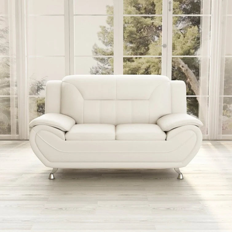 Grey / Red / Camel / Black / White Bonded Leather Loveseat with Pillow Top Arms & Steel Legs – 2 Person