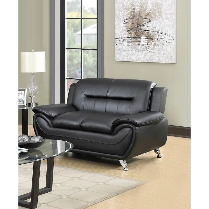Grey / Red / Camel / Black / White Bonded Leather Loveseat with Pillow Top Arms & Steel Legs – 2 Person