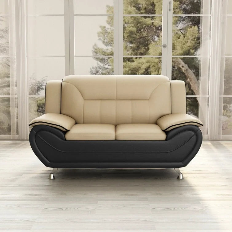 Grey / Red / Camel / Black / White Bonded Leather Loveseat with Pillow Top Arms & Steel Legs – 2 Person