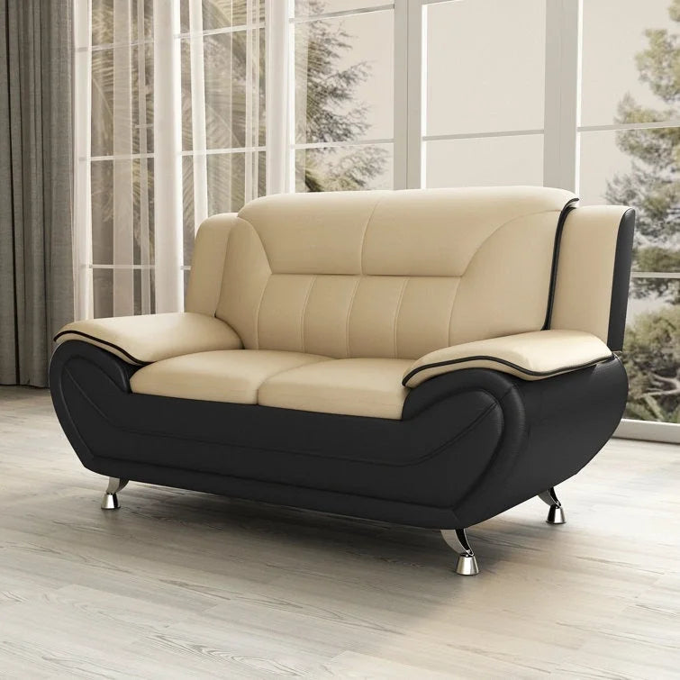 Grey / Red / Camel / Black / White Bonded Leather Loveseat with Pillow Top Arms & Steel Legs – 2 Person
