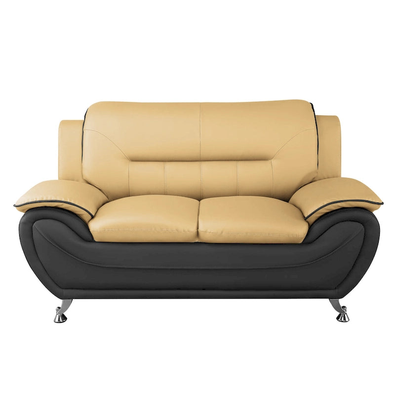 Grey / Red / Camel / Black / White Bonded Leather Loveseat with Pillow Top Arms & Steel Legs – 2 Person