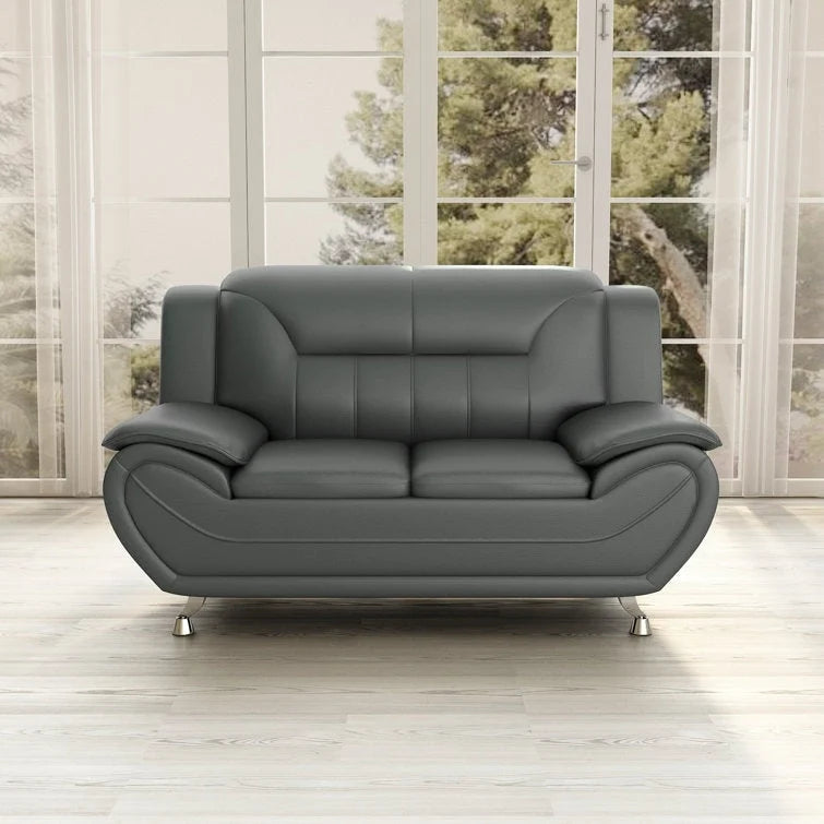 Grey / Red / Camel / Black / White Bonded Leather Loveseat with Pillow Top Arms & Steel Legs – 2 Person