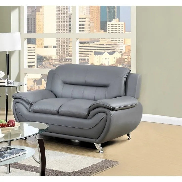 Grey / Red / Camel / Black / White Bonded Leather Loveseat with Pillow Top Arms & Steel Legs – 2 Person