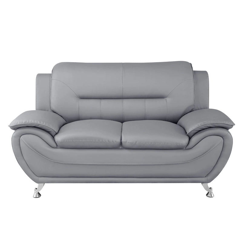 Grey / Red / Camel / Black / White Bonded Leather Loveseat with Pillow Top Arms & Steel Legs – 2 Person