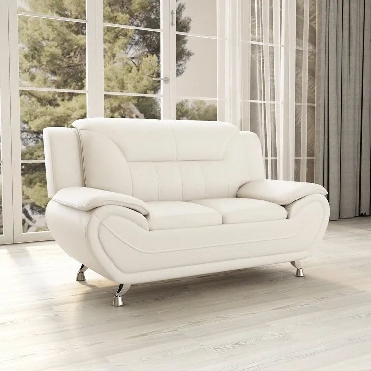 Grey / Red / Camel / Black / White Bonded Leather Loveseat with Pillow Top Arms & Steel Legs – 2 Person