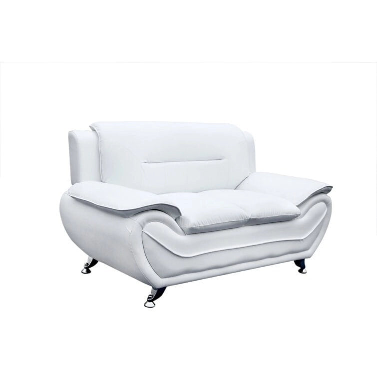 Grey / Red / Camel / Black / White Bonded Leather Loveseat with Pillow Top Arms & Steel Legs – 2 Person