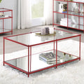 Red / Blue / Champagne Steel & Tempered Glass Coffee Table with Mirror Accents & Lower Shelf