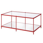 Red / Blue / Champagne Steel & Tempered Glass Coffee Table with Mirror Accents & Lower Shelf