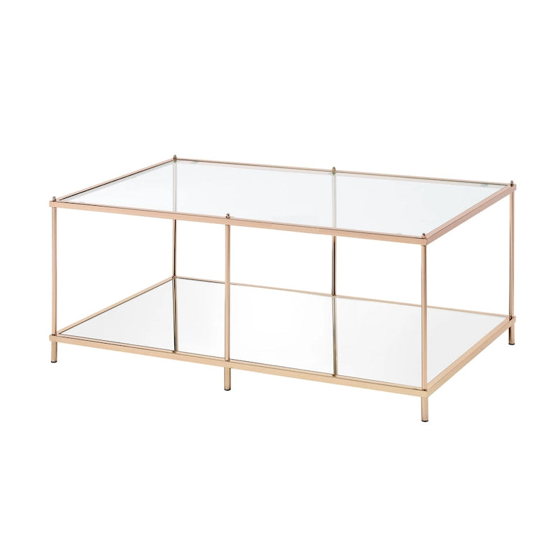 Red / Blue / Champagne Steel & Tempered Glass Coffee Table with Mirror Accents & Lower Shelf