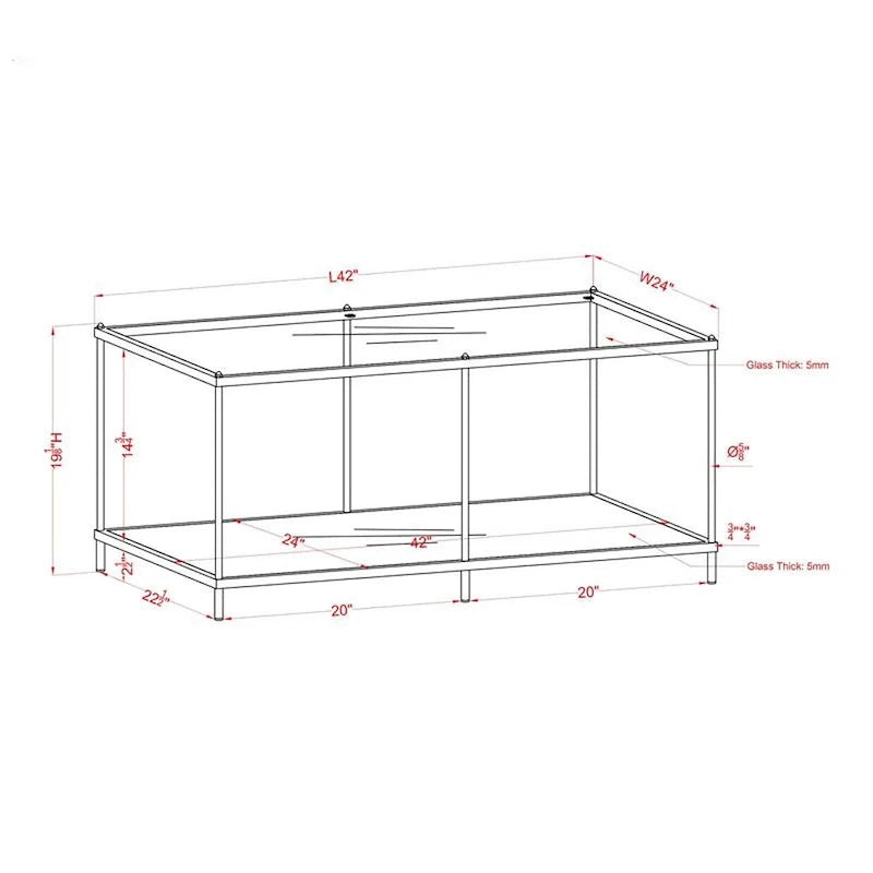 Red / Blue / Champagne Steel & Tempered Glass Coffee Table with Mirror Accents & Lower Shelf