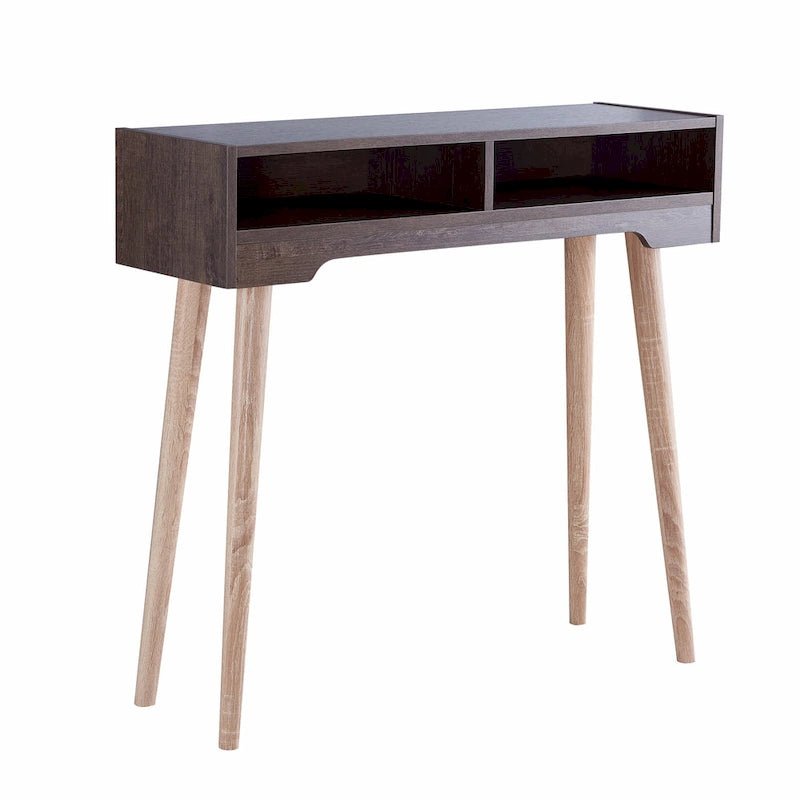 Espresso / Black / Walnut / Weathered White / Weathered Walnut Mid-Century Console Table with 2 Shelves & Flared Legs