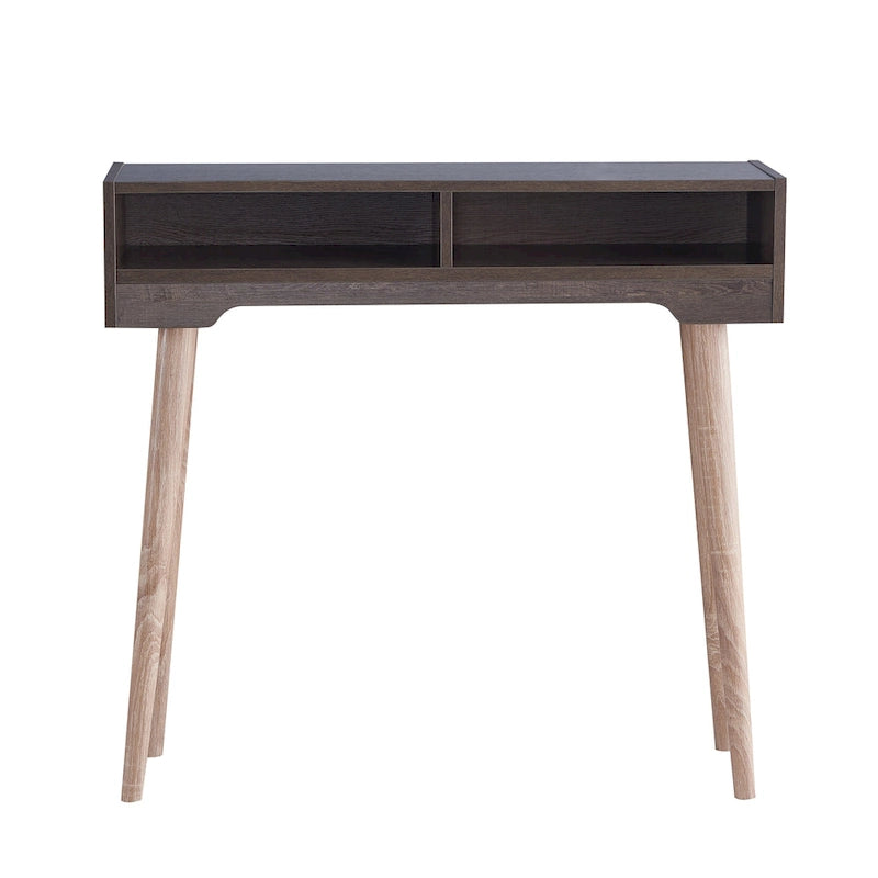 Espresso / Black / Walnut / Weathered White / Weathered Walnut Mid-Century Console Table with 2 Shelves & Flared Legs