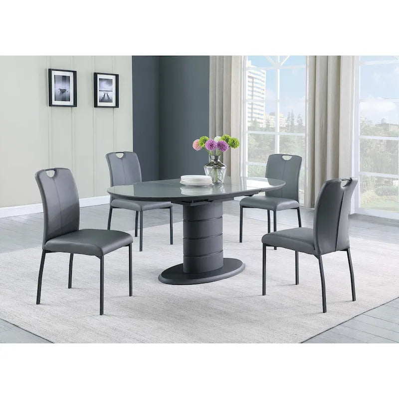 Matte Grey & Black Extendable Dining Table with Art Deco Pedestal Base – 4-6 Person