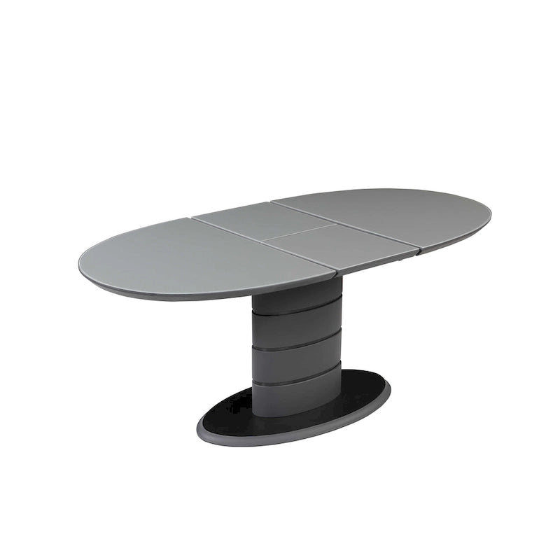 Matte Grey & Black Extendable Dining Table with Art Deco Pedestal Base – 4-6 Person