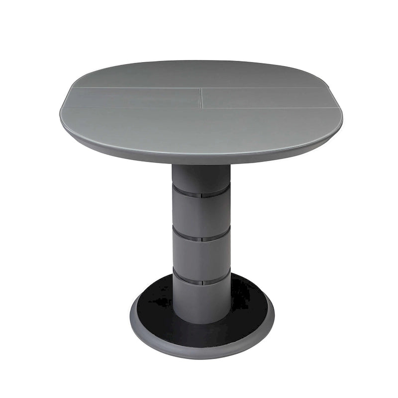 Matte Grey & Black Extendable Dining Table with Art Deco Pedestal Base – 4-6 Person