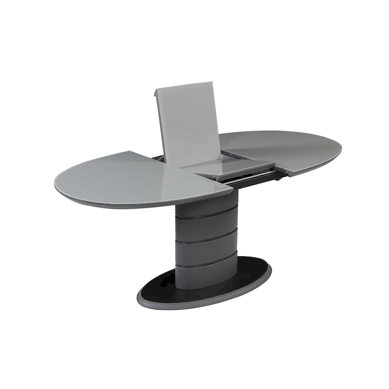 Matte Grey & Black Extendable Dining Table with Art Deco Pedestal Base – 4-6 Person