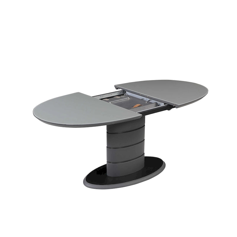 Matte Grey & Black Extendable Dining Table with Art Deco Pedestal Base – 4-6 Person