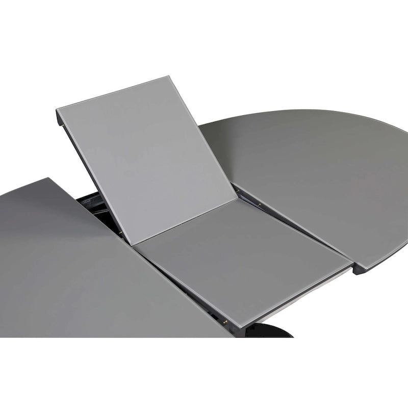 Matte Grey & Black Extendable Dining Table with Art Deco Pedestal Base – 4-6 Person