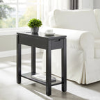 Brown / White / Black / Grey Solid Wood Narrow Side Table with Drawer, Open Shelf & USB-C Charging Port