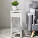 Brown / White / Black / Grey Solid Wood Narrow Side Table with Drawer, Open Shelf & USB-C Charging Port