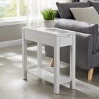Brown / White / Black / Grey Solid Wood Narrow Side Table with Drawer, Open Shelf & USB-C Charging Port