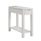 Brown / White / Black / Grey Solid Wood Narrow Side Table with Drawer, Open Shelf & USB-C Charging Port